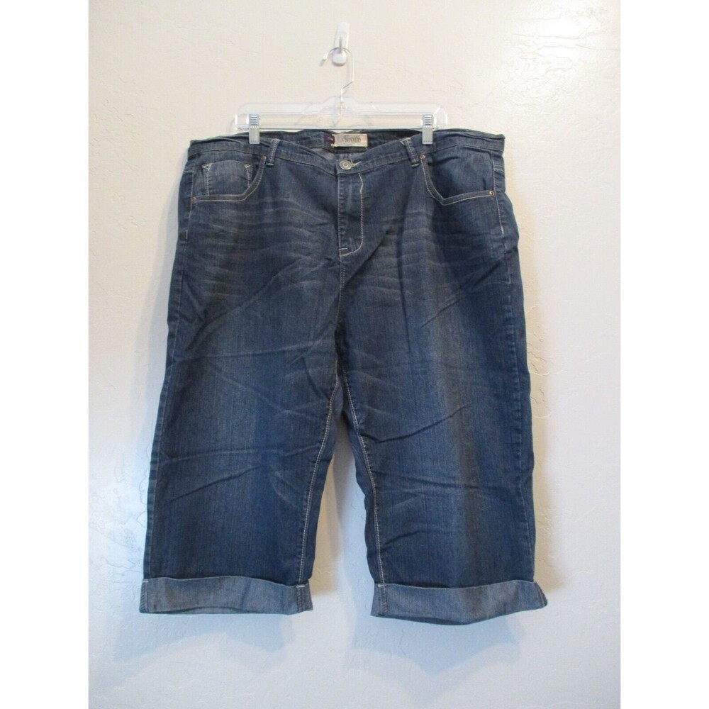 Vigold Womens Sz 23/24 Capri Denim Jeans Dark Wash Roll Tab Stretch Casual